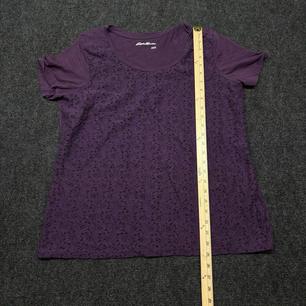 Eddie Bauer Womens XL Purple Lace Front Overlay Short Sleeve Cotton T-Shirt - Picture 2 of 6